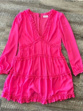 Pink Lily Hot Pink Ruffle Tiered Mini Dress